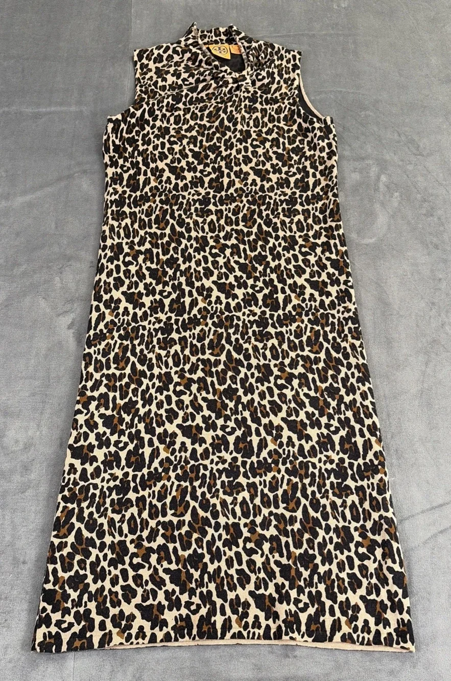 Tory Burch Women’s Animal Print Sleeveless Sheath Dress Knee Length Small Wool